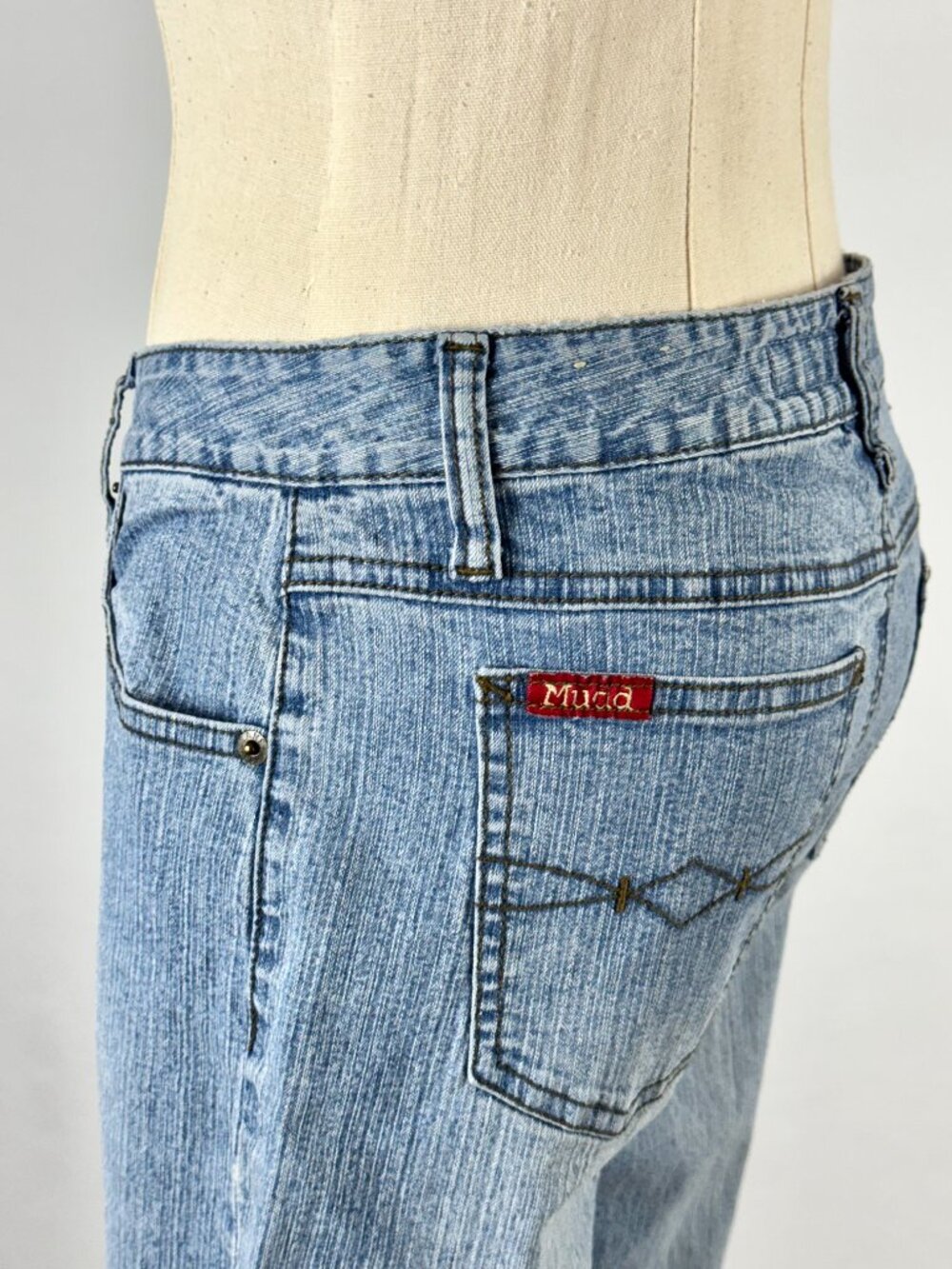 Vtg Y2K Mudd Low Rise Bell Bottom Flare Jeans Button Fly Light Wash Hip Hugger - Picture 5 of 8
